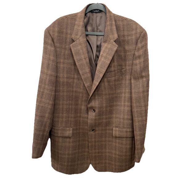 Jos. A. Bank Men’s 100% Wool Tweed Blazer Jacket 46L Brown Plaid Sport Coat - Picture 1 of 9